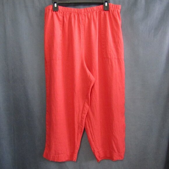 Chicos Design 100% Linen Coral Capri Pants Women Size XL 3 Pull On Crop Wide Leg - Picture 8 of 8